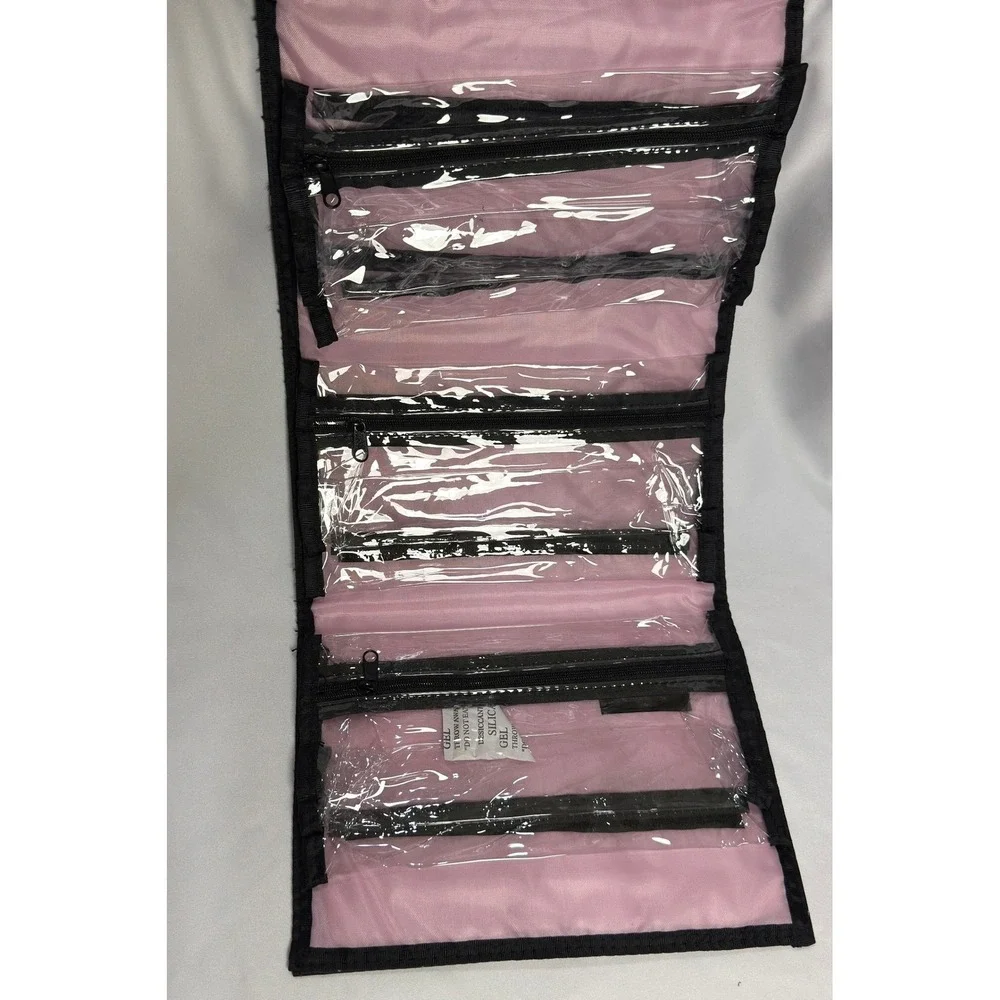 New Mary Kay Travel Roll-Up Bag Black Pink Heart Cosmetic Organizer Hanging